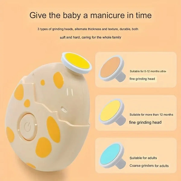 DinoCare | Elektrischer Baby-Nageltrimmer | Sicherheits-Nagelpflege-Set mit 3 Schleifköpfen | Leise & Schonend für Neugeborene