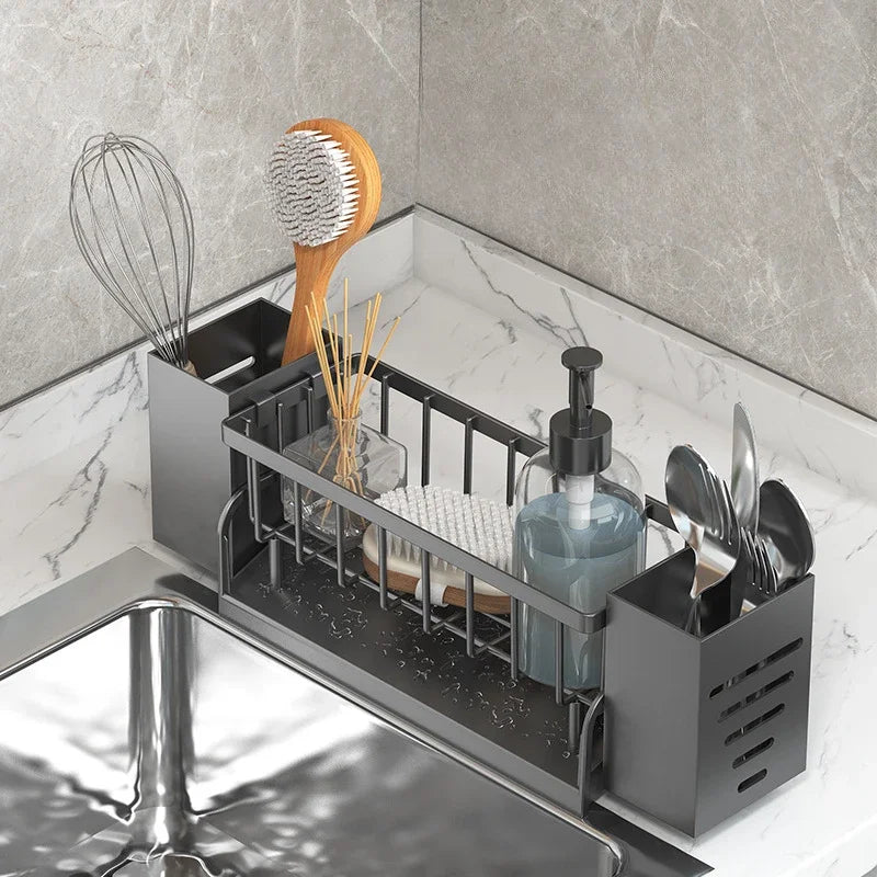 Ordinaqua Spülbecken Organizer Regal | Selbstentwässernd | Halter für Schwamm, Seife & Lappen | Ausziehbar & Hygienisch | ABS-Kunststoff