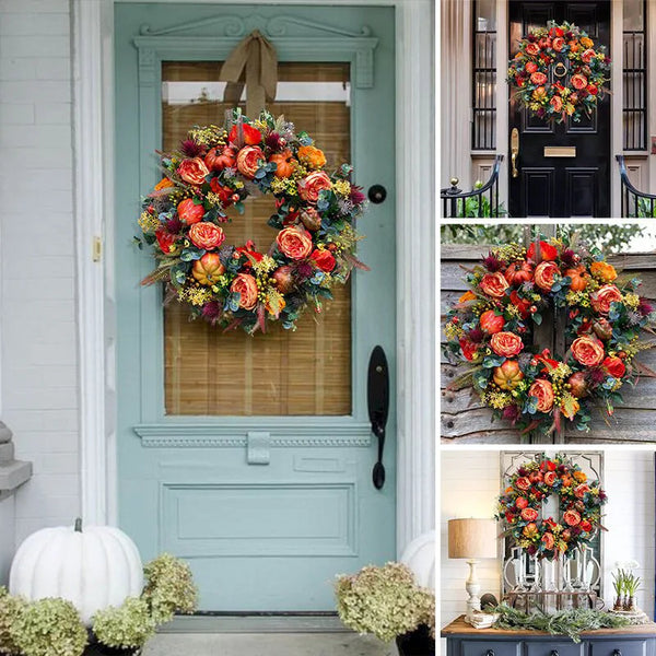 Autumna Charm Herbstlicher Türkranz | Kürbis & Rattan | 40 cm | Handgefertigte Deko für Herbst & Thanksgiving