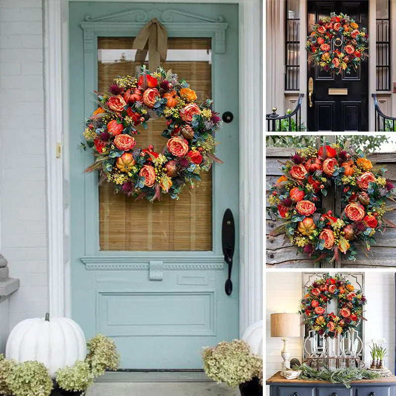 Autumna Charm Herbstlicher Türkranz | Kürbis & Rattan | 40 cm | Handgefertigte Deko für Herbst & Thanksgiving