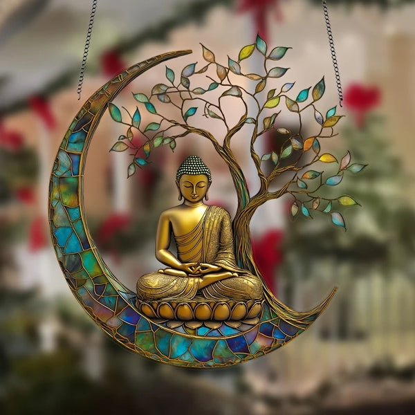 Acryl Sonnenfänger ZenLight | 2D Buddha-Dekor | Fenster- & Wohnaccessoire | Spirituelle Raumgestaltung