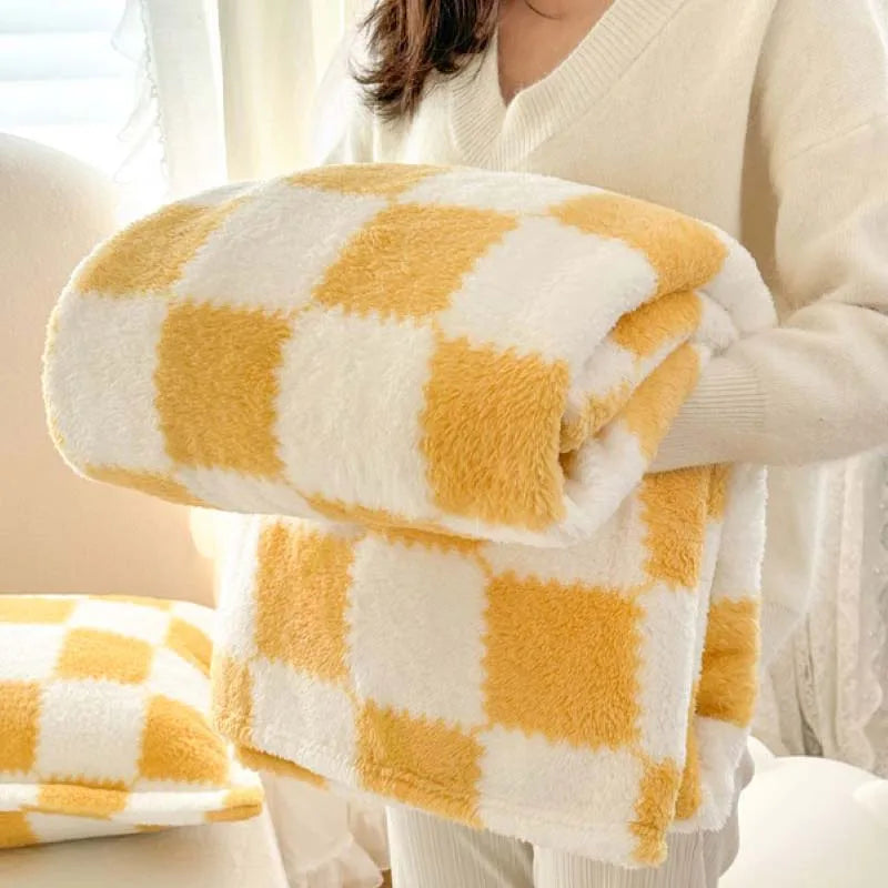 Pandaluna Kuscheldecke Flanell mit Karomuster | Weich & Atmungsaktiv | Für Sofa, Bett & Büro | Waschmaschinengeeignet | Rosa/Weiß