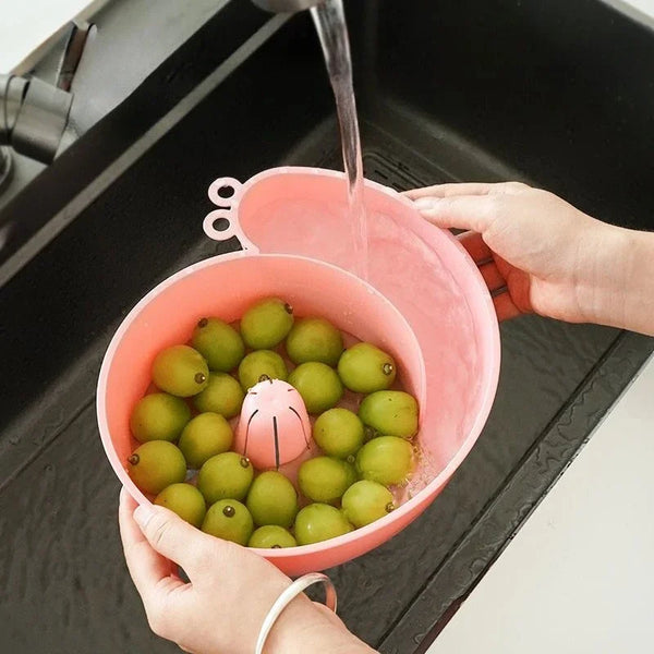 2-in-1 Schnecken-Design Obstkorb | Abtropfkorb & Saftpresse | Küchenhelfer aus Lebensmittelkunststoff
