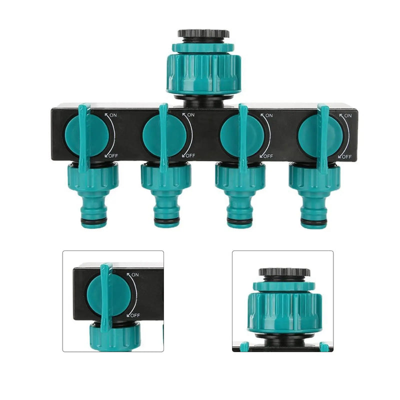 Wasserverteiler QUADRO | 4-Wege Verteiler | Flexibel & Robust | ABS Kunststoff Grün-Schwarz