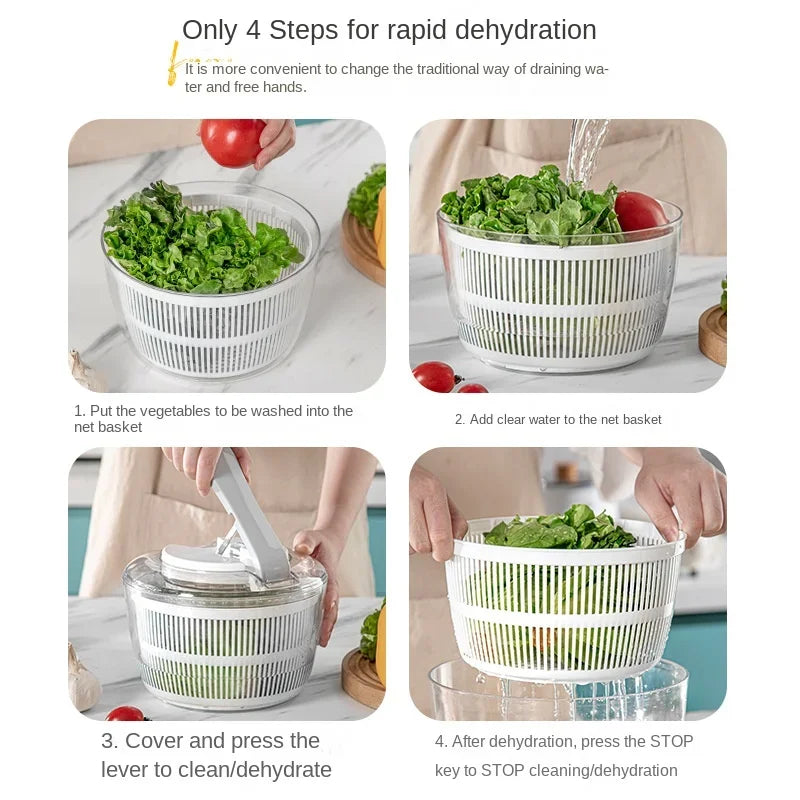 Salatschleuder Spinavera Pro | 3-in-1 Gemüsetrockner & Waschkörbchen | Hebeltechnik & Stopptaste | 21×16×15 cm