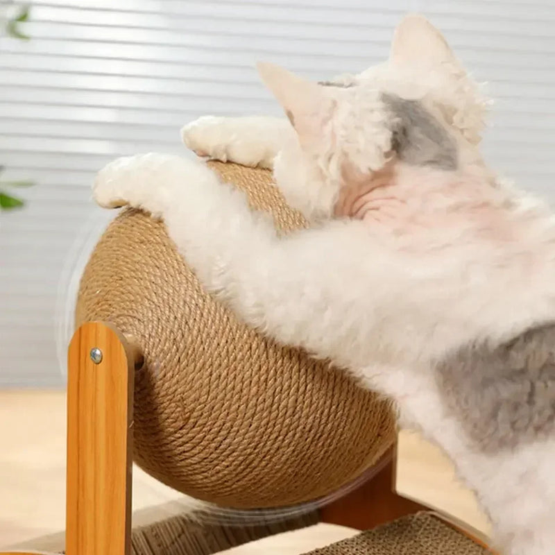 Kratzo Katzenspielzeug | 2-in-1 Kratzball & Kratzbrett | Massivholz & Sisal | Möbel-Schutz