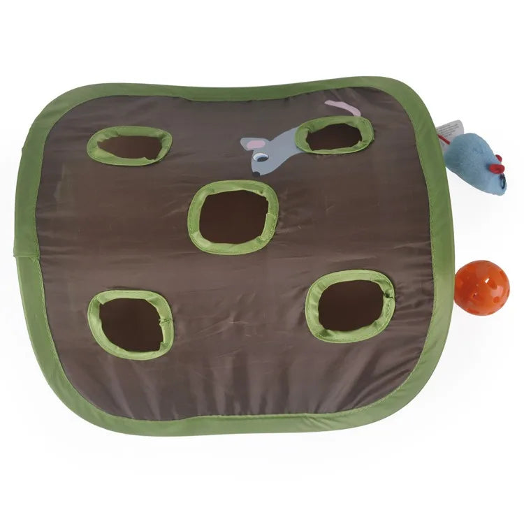 Katzenspielzeug NekoMaze | Faltbarer 9-Loch Tunnel mit Maus & Glockenball | 30 x 30 x 11 cm | Waschbar & Platzsparend
