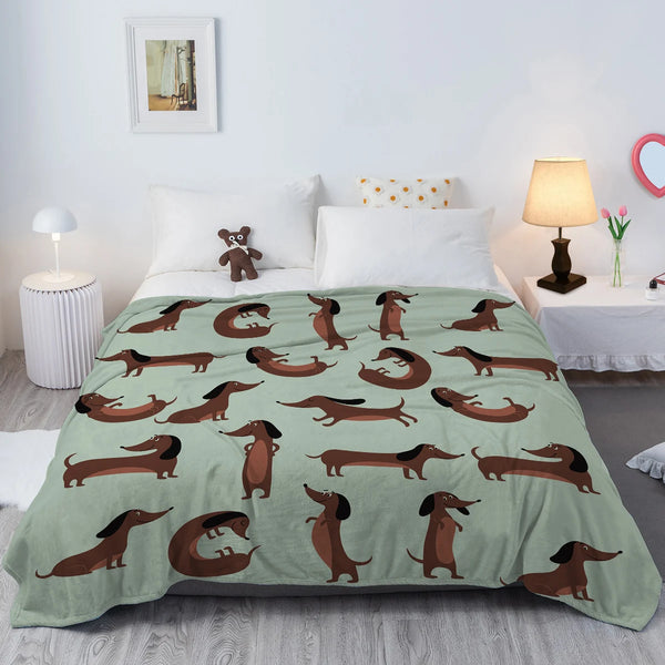 Fleece-Decke DoxiDream | Weiches Flanell | Dackel-Print | Sofa & Bett