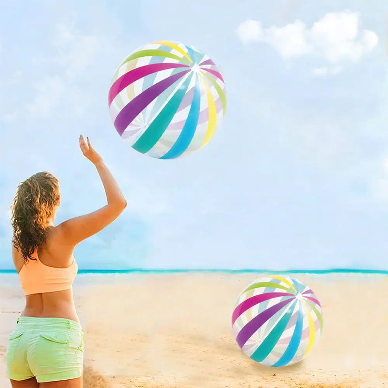 Somviva Aufblasbarer Strandball Transparent | Bunte Streifen | PVC Wasserball für Pool & Party | 27 cm