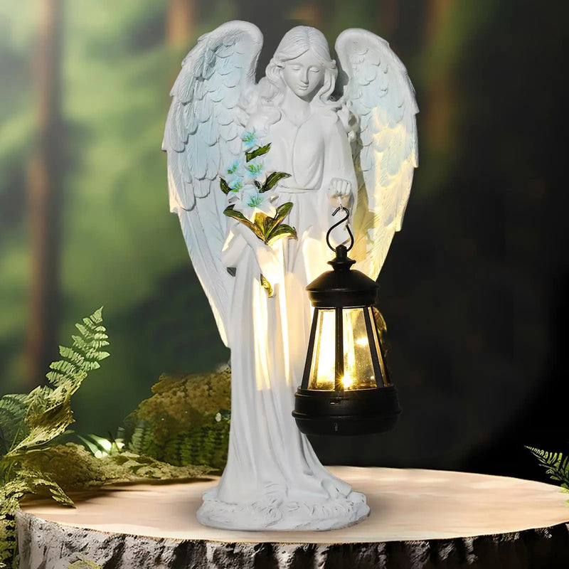 Auralis | Solar-Engel Figur | Wetterfest & leuchtend | 20 × 10 × 8 cm | Harz-Skulptur für Garten, Terrasse & Grabdekoration