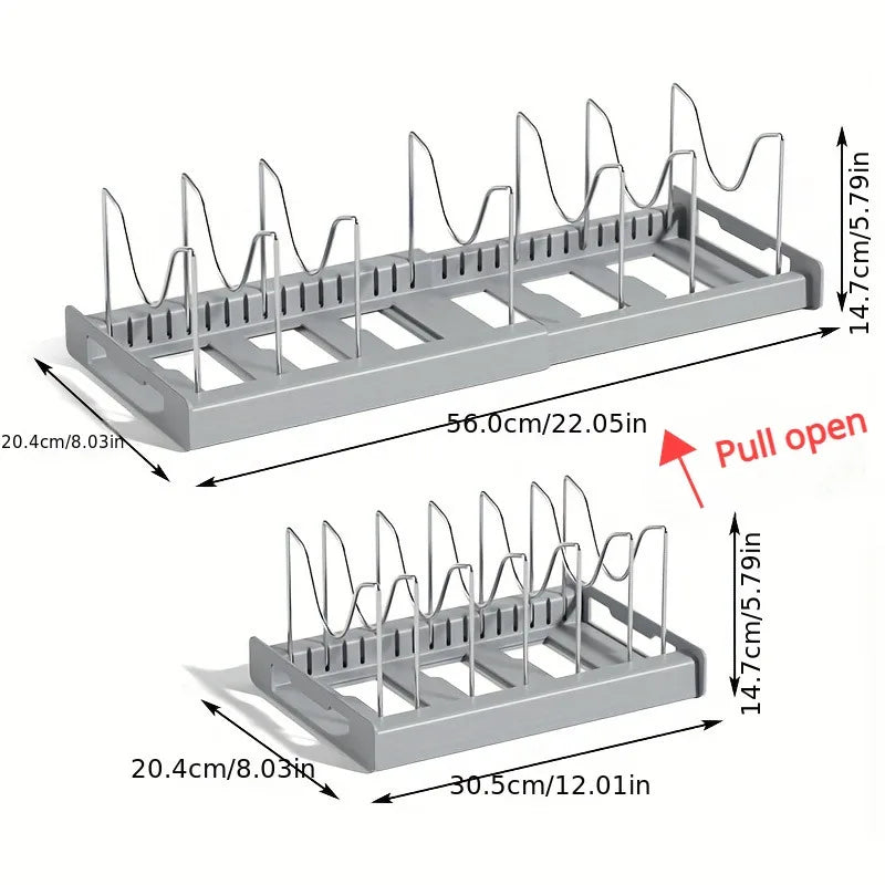 Teleskop-Topfdeckelhalter FlexRack | Verstellbar & Erweiterbar | Für Pfannen, Töpfe & Schüsseln | Weiß oder Grau