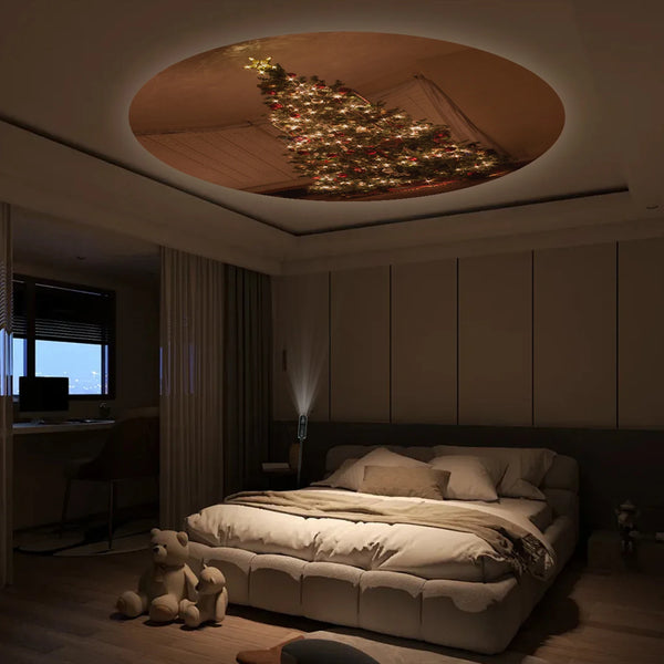 LumiNoël Weihnachtsbaum Projektionslampe | Magischer LED-Projektor mit Schneeflocken & Weihnachtsmotiven | Festliche Raumbeleuchtung