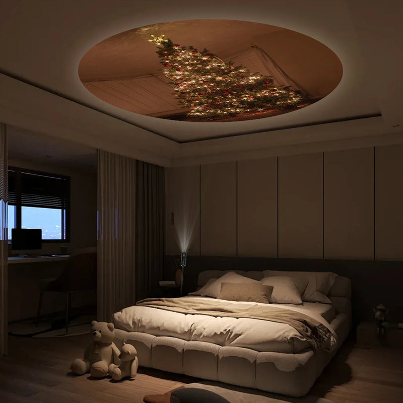 LumiNoël Weihnachtsbaum Projektionslampe | Magischer LED-Projektor mit Schneeflocken & Weihnachtsmotiven | Festliche Raumbeleuchtung