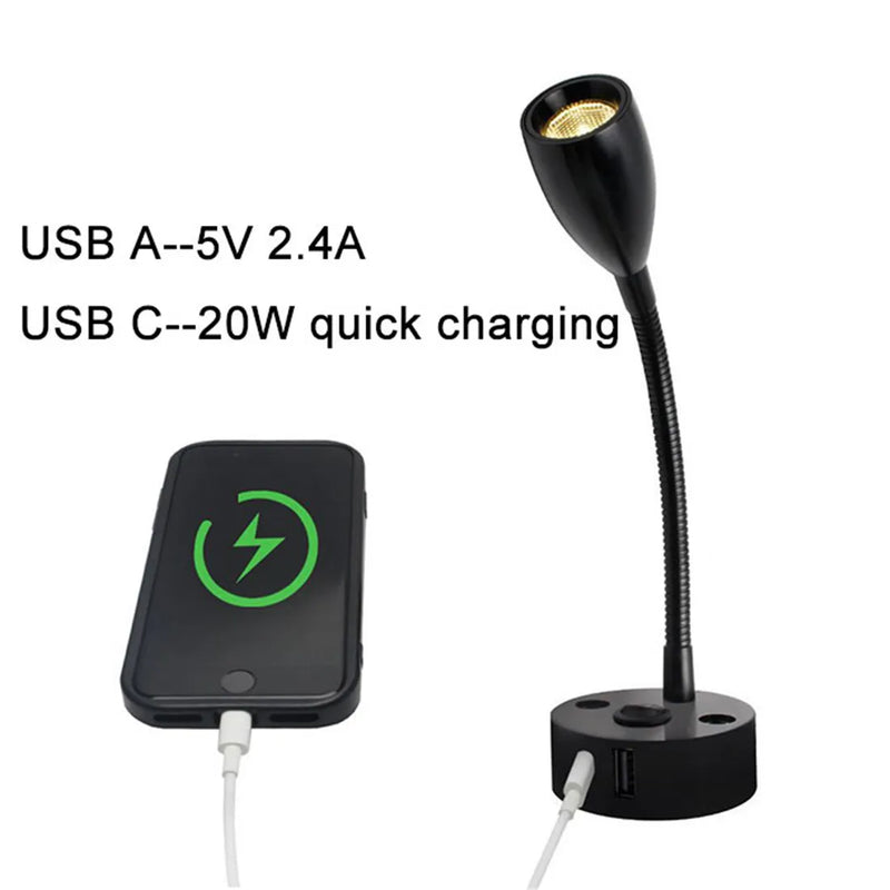 FlexiBeam RV Leselampe | 12V–24V Schwanenhals-Licht mit USB-C Schnellladefunktion | LED Innenbeleuchtung für Wohnmobil, Boot & Camper