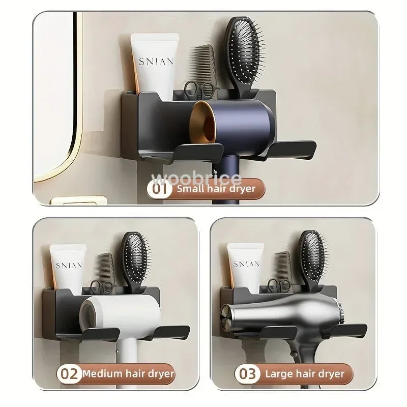 Föhnhalterung AirNest FlexMount | Wandregal für Badezimmer | Bohrfrei | 16 × 11 × 6,5 cm | Mit Kabelaufbewahrung & Fallschutz