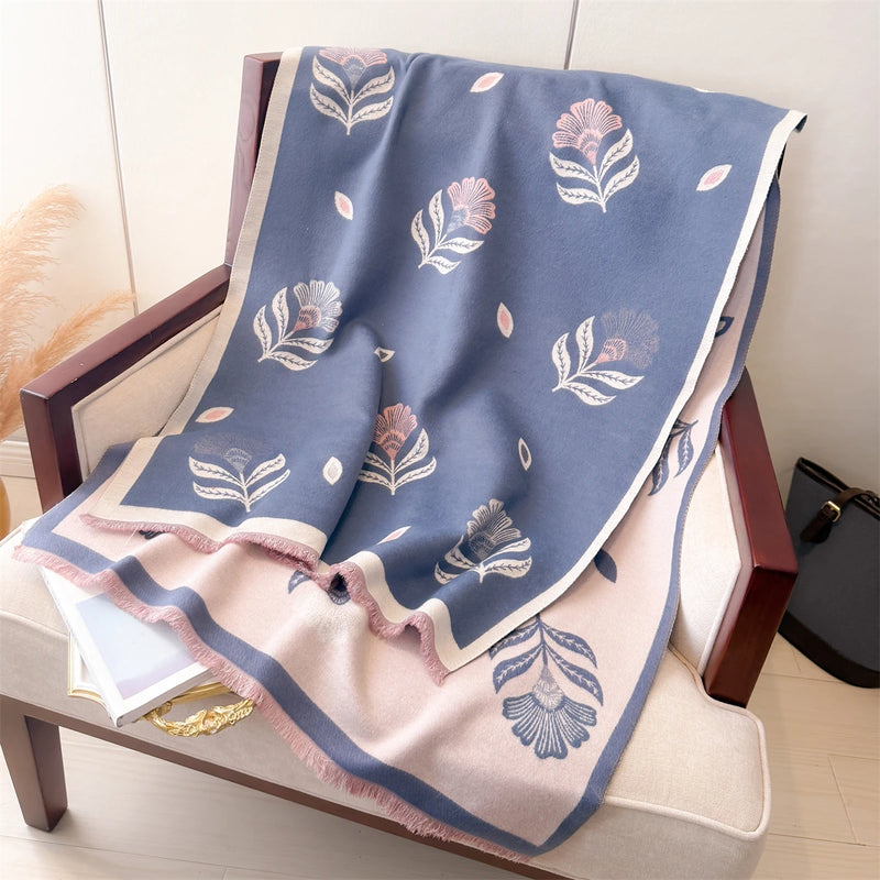 BelleAria Elegance Pashmina-Schal mit Schleifenprint | 185 × 65 cm | Weich & Wärmend mit Fransen | Herbst & Winter