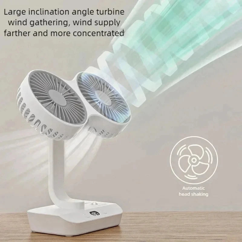 Brisano Tischventilator Kabellos | 8000mAh Akku | 90° Schwenkbar & 4-Stufen Wind | LED-Anzeige & USB-Ladung