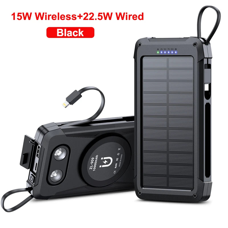 Voltaris MagCharge Solar Powerbank 10000mAh | Magnetisches Wireless Charging | 22,5W Schnellladefunktion | Mit Kabel & Taschenlampe | Für iPhone, Samsung & Co.