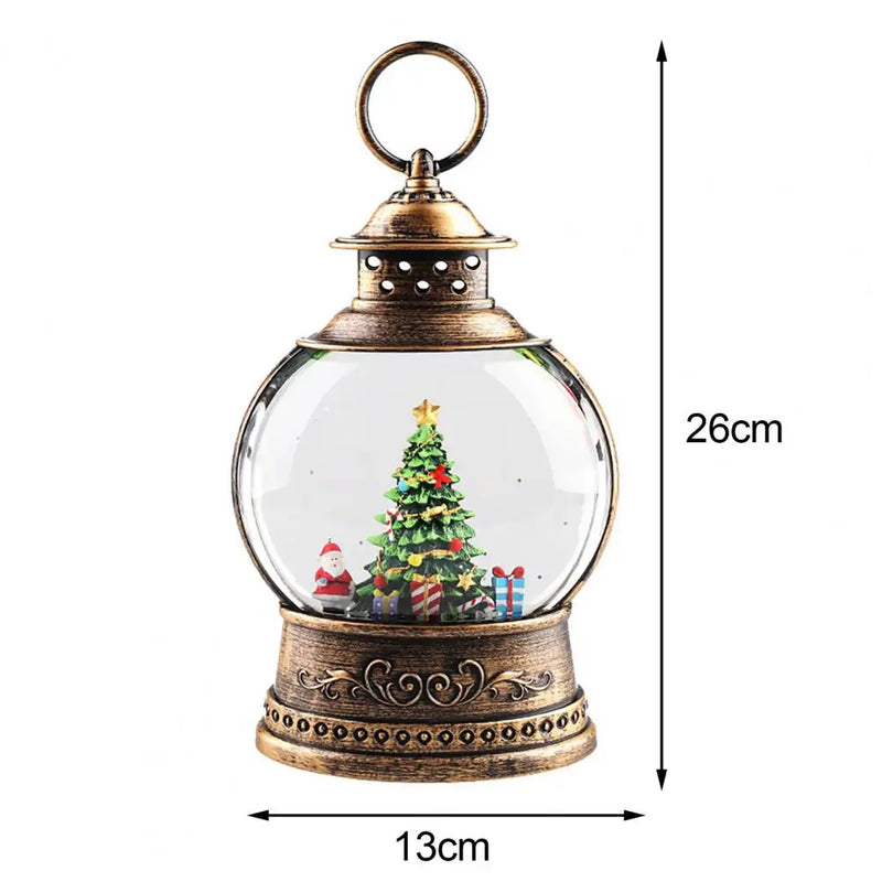 Lunavera Weihnachts Schneekugel Laterne | Musikbox mit LED Licht & Glitzer | Vintage Gold Design | USB & Batteriebetrieb | 21–26 cm