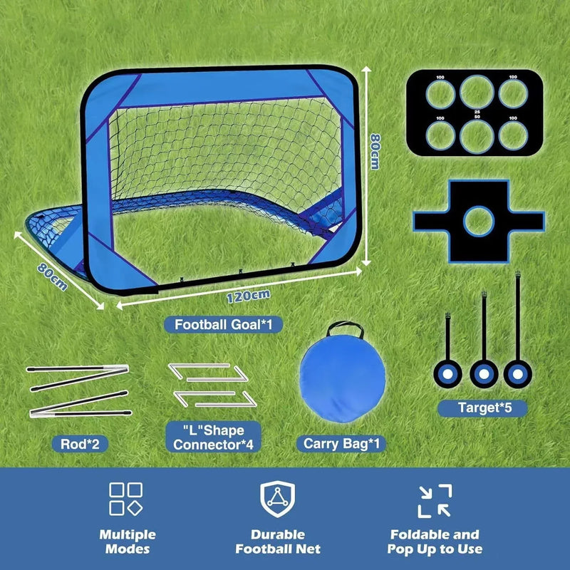 Kickoro Fußballtor für Kinder | Faltbar & Tragbar | 4-in-1 Trainingsziel | 120x80x80 cm