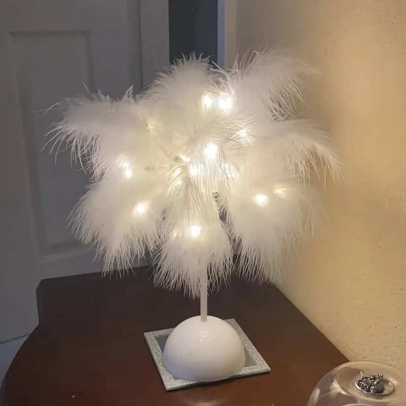 Feaura | Feder Tischlampe | Warmweiß | Romantische LED Deko