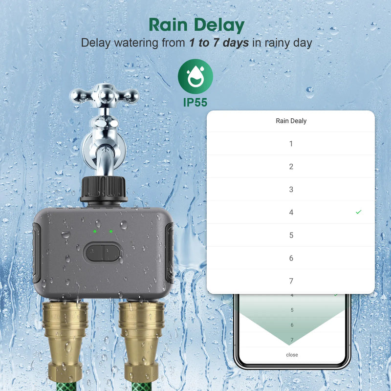 Smart Gartenbewässerung AquaZeno TwinControl | Zigbee-kompatibler Bewässerungstimer | 2 Zonen, 6 Programme, Regenstopp & LCD-Display