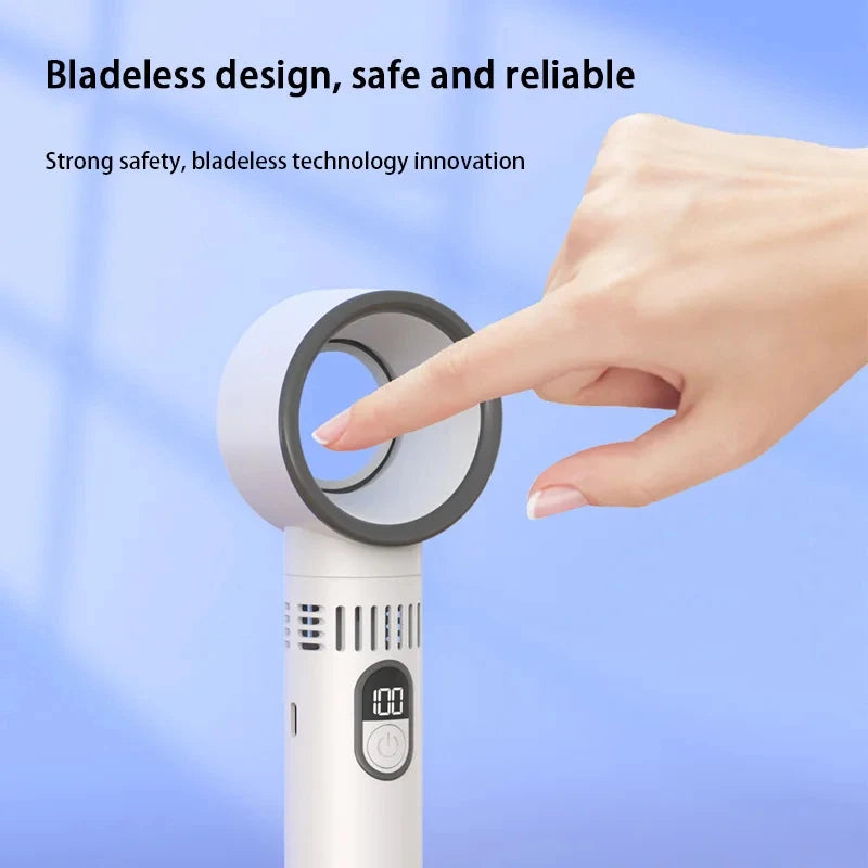 Aervana Bladeless Handventilator mit Digitalanzeige | 100-Stufen Windkraft | USB-Aufladung & 3000mAh Akku | Tragbarer Turboventilator