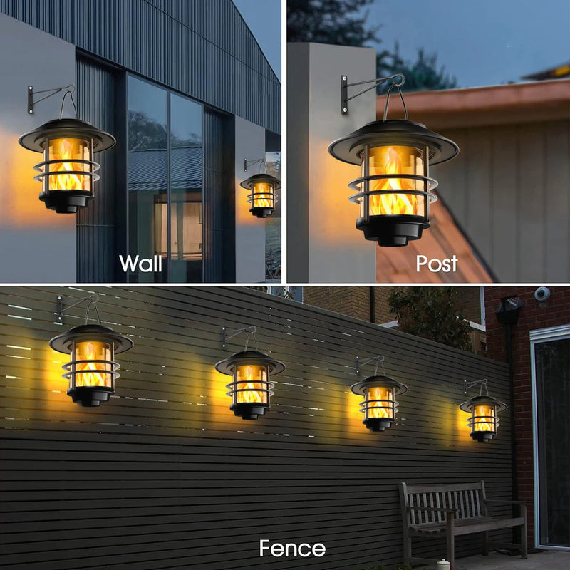 Flammora Solar Hängeleuchte mit Flammeneffekt | IP65 Wasserdicht | Edelstahl & Glas | Für Garten, Zaun & Terrasse