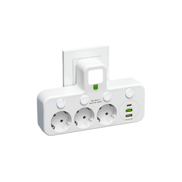 Mehrfachsteckdose VOLTRIQ ProLine | 3–4 Steckplätze + 2× USB & 1× Typ-C | 2500 W | Überspannungsschutz & Kontrollschalter