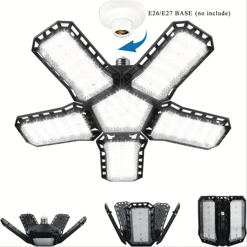 LUMIFLEX LED Garagenlampe | Faltbare Deckenleuchte mit 3–12 verstellbaren Panels | E27-Sockel | 6500K Tageslicht – Für Werkstatt, Lager & Garage