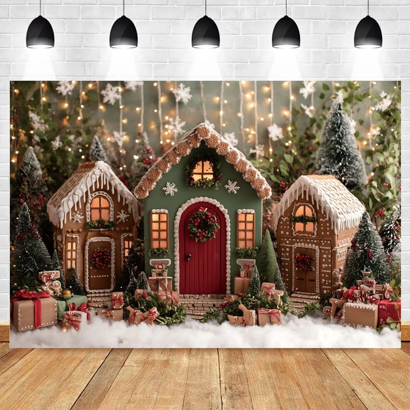 Festivella | Weihnachts-Fotohintergrund | Lebkuchenhaus & Schneelandschaft | Kinder & Familien Shooting Deko | Polyester/Vinyl | 300×200 cm