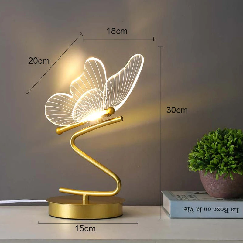 LED Tischlampe Lunavia | 3 Lichtfarben | Schmetterlings-Design | Acryl & Gold | 6 W