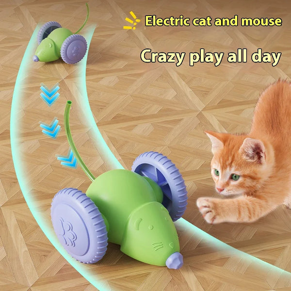 Katzen-Spielzeug Maus | Intelligente Hindernisvermeidung | Wiederaufladbar | Grün-Weiß