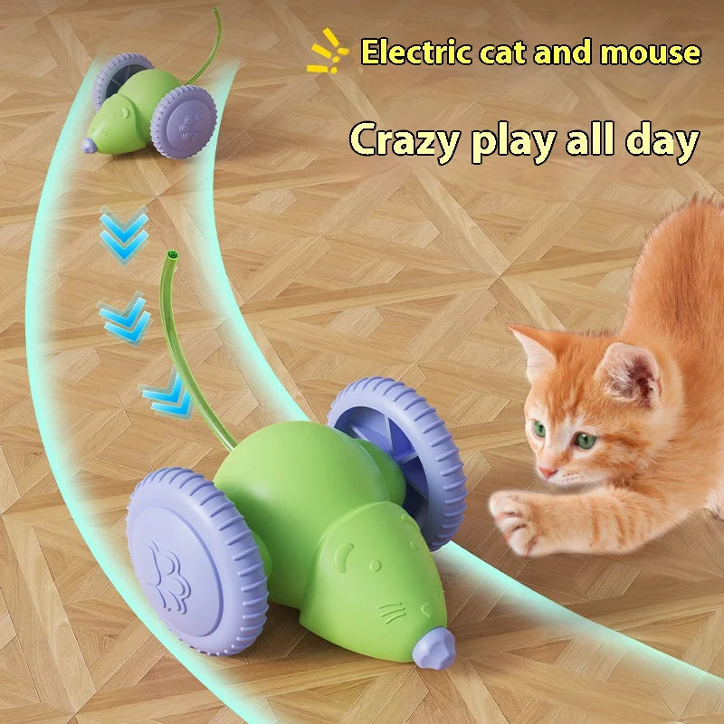 Katzen-Spielzeug Maus | Intelligente Hindernisvermeidung | Wiederaufladbar | Grün-Weiß
