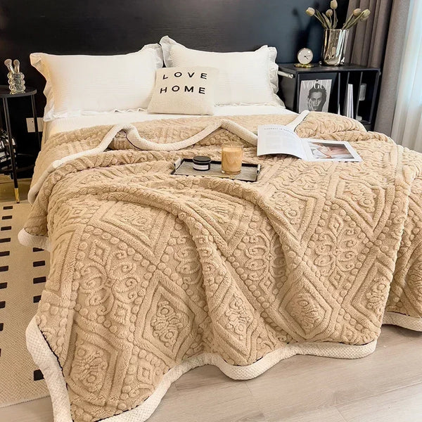 Velura | Warme Decke aus geprägtem Samt | Kuschelig & Flauschig | Herbst & Winter | Coral-Fleece