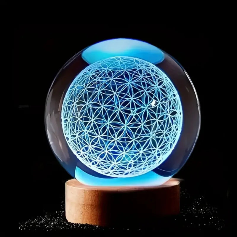Vitraya Kristallkugel | 3D Blume des Lebens | Mit USB LED-Farbwechse