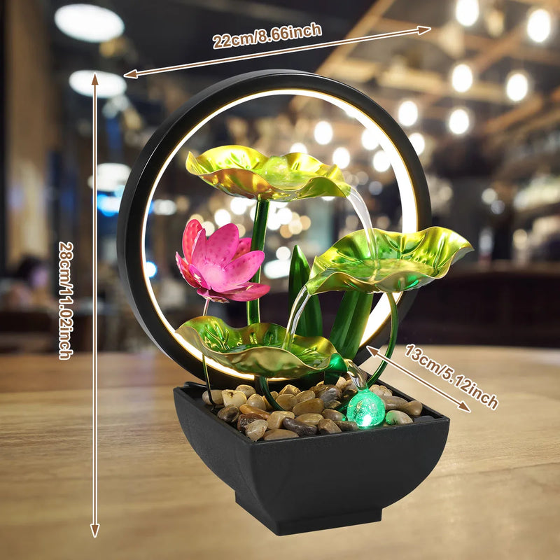 Tischbrunnen AquaSeren | USB-betrieben | LED-Licht & Natursteine | Zimmerbrunnen zur Entspannung