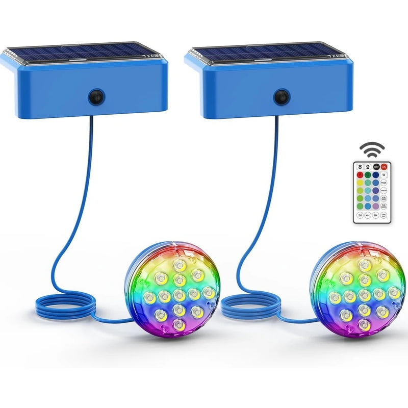 Solar-Poollicht AquaGlow Remote | IP68 Unterwasser-LED mit Fernbedienung | 16 Farben & Timerfunktion | Für Aufstell- & Einbaupools