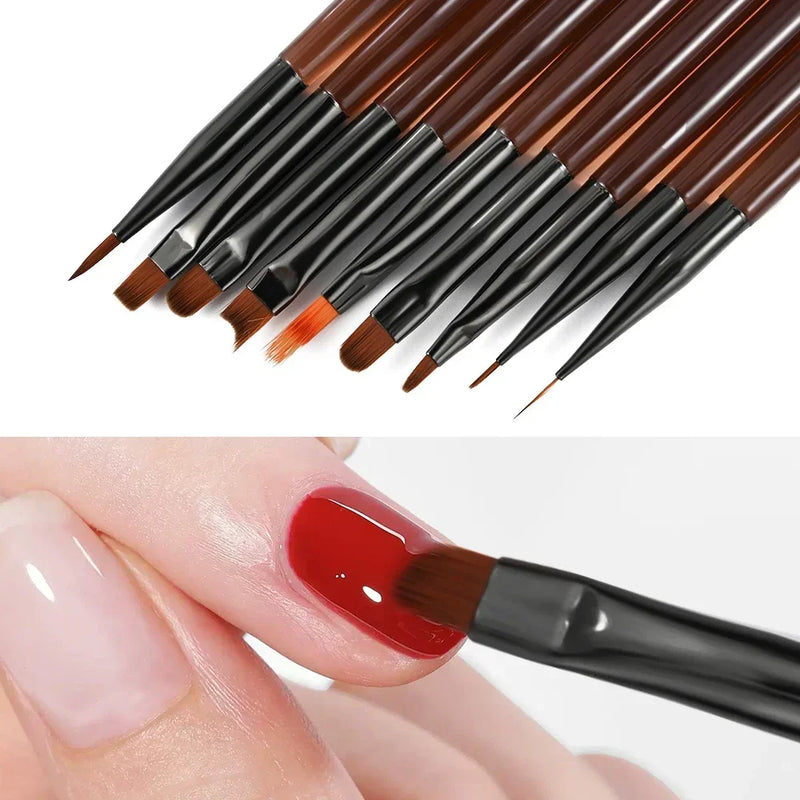 Pinselique Nageldesign Pinsel-Set | 9-teilig | Feine Nylonspitzen & Acrylgriff | Für 3D Nail Art & Präzisionsdesign