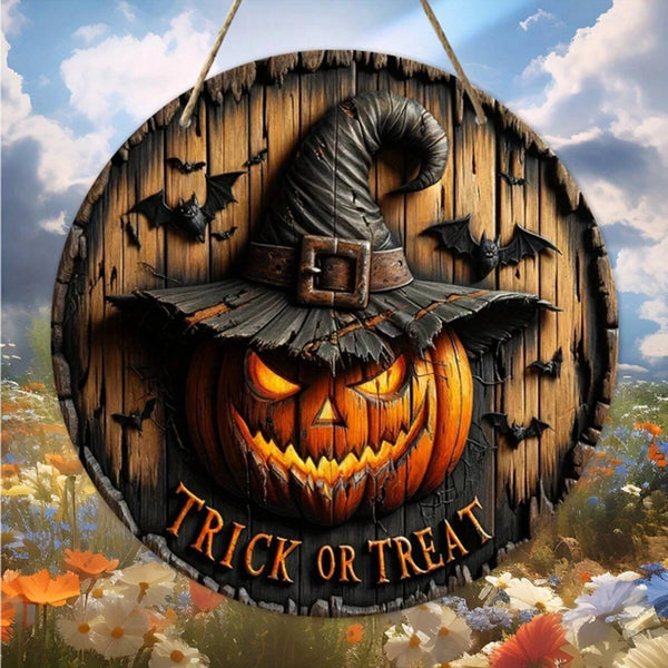 PumpkinHollow Retro Halloween Holzkranz mit Kürbiskopf | Retro-Design | Handgefertigte Hängedeko für Haus & Garten