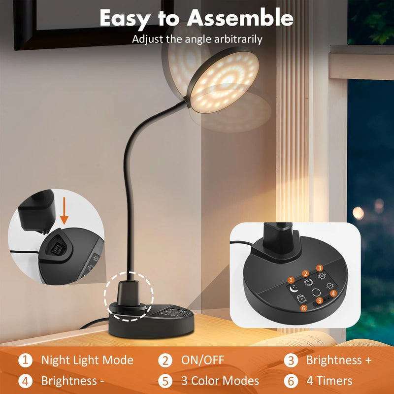 LED-Schreibtischlampe Lixora Flex | Augenschonend & Dimmbar | 3 Lichtfarben & 5 Helligkeiten | USB-Anschluss & Flex-Arm