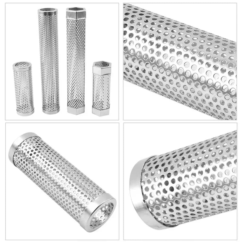 SmokeMaster Tube Edelstahl-Smoker-Röhre | Für Heiß- & Kalträuchern | BBQ-Aroma-Tube mit Lochdesign | 30,6 × 5,8 cm / 15,3 × 5,3 cm