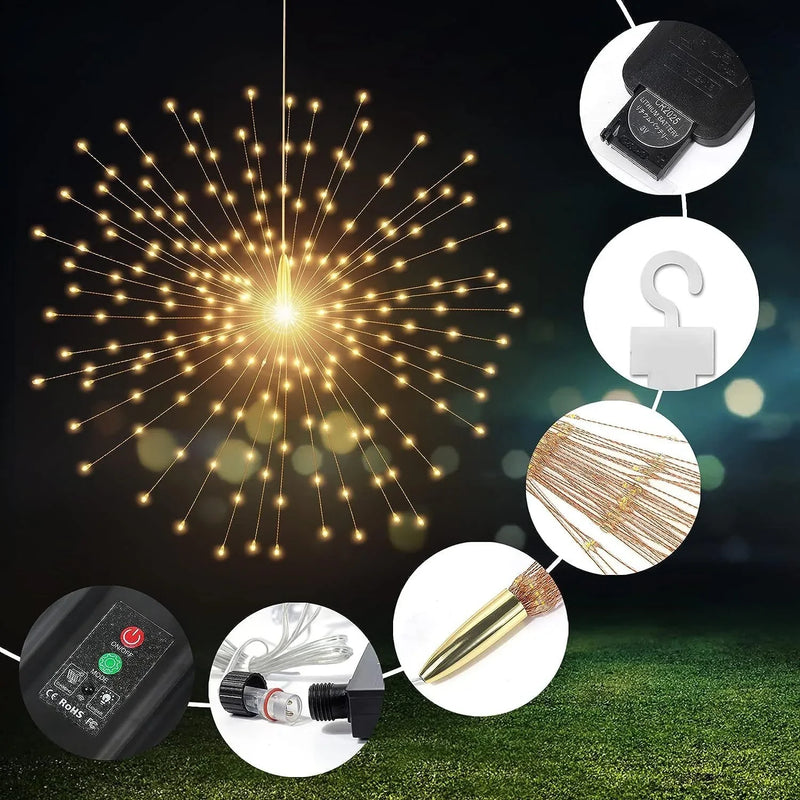 Lunaris Solar Feuerwerk Lichterkette | 5×90 LEDs | 8 Modi & Fernbedienung | IP65 Wasserdicht | Garten, Terrasse & Weihnachten