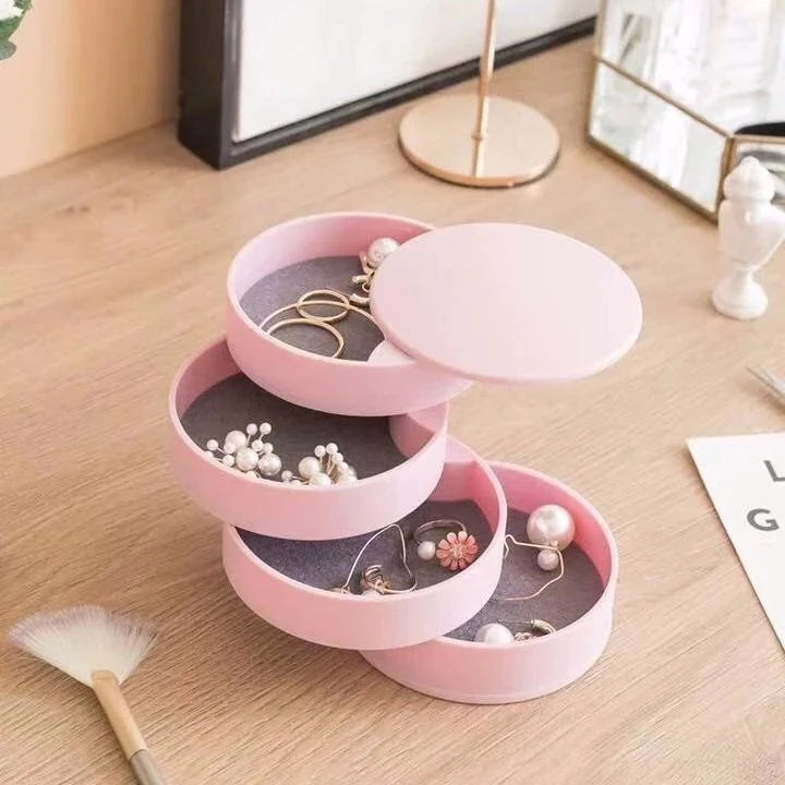 Velvira Schmuckbox drehbar | 5 Etagen mit Deckel | Staubdicht & Kompakt | Für Schmuck, Haarschmuck & Make-up
