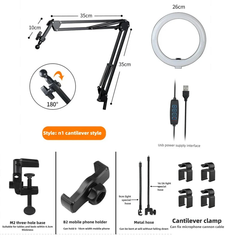 LumiFlex LED Ringleuchte mit Flexarm & Handyhalterung | 3 Lichtfarben & USB-Anschluss | Perfekt für Livestream, Video & Selfie