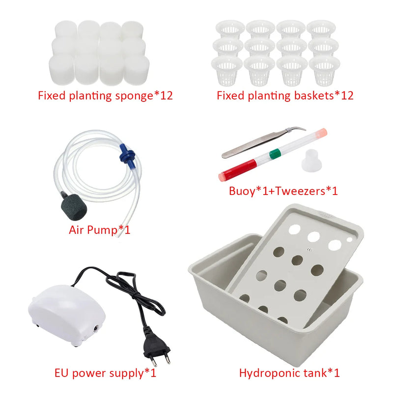 Hydroponisches Pflanzset GrowPure 12 | 12-Kammer-System mit Pumpe | 220 V | Für Kräuter, Gemüse & Setzlinge | 41×27,5×14 cm