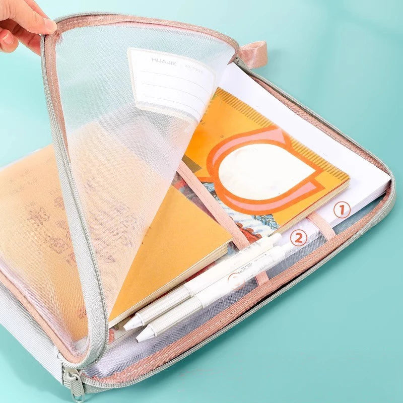 Doclura A4 Dokumententasche mit Reißverschluss | Doppellagig & transparent | Nylon-Netz Organizer 31×23,5×4 cm