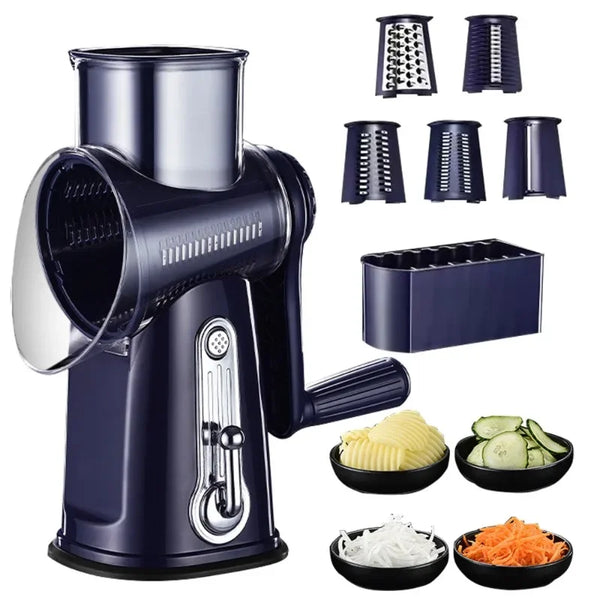 SafeSlice Pro Trommel-Gemüseschneider | 5-in-1 Multischneider mit Wechsel-Trommeln | Sicher & Berührungsfrei | 27,5 x 12,2 cm