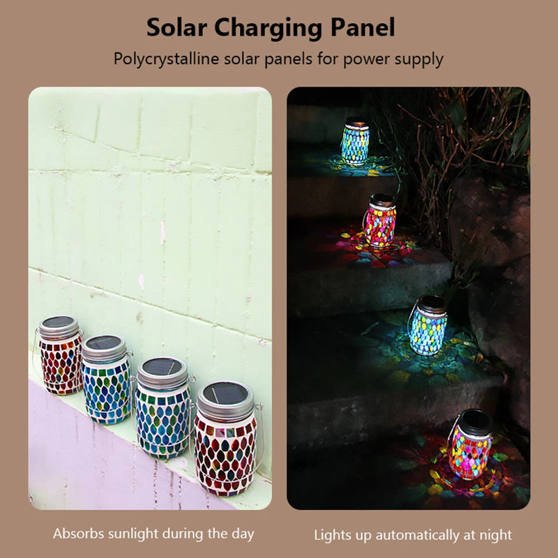 Solaria LumoMosa Solarlaterne Mosaik LED | Hängelampe für Garten & Terrasse | Wasserdicht & Tragbar | 13 cm Hoch