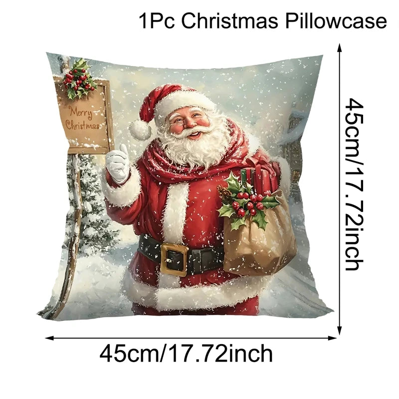 Winterglanz | Weihnachts-Kissenbezüge | Santa · Schneemann · Rentier | 45 × 45 cm | Festliche Sofadeko für Wohnzimmer & Schlafzimmer